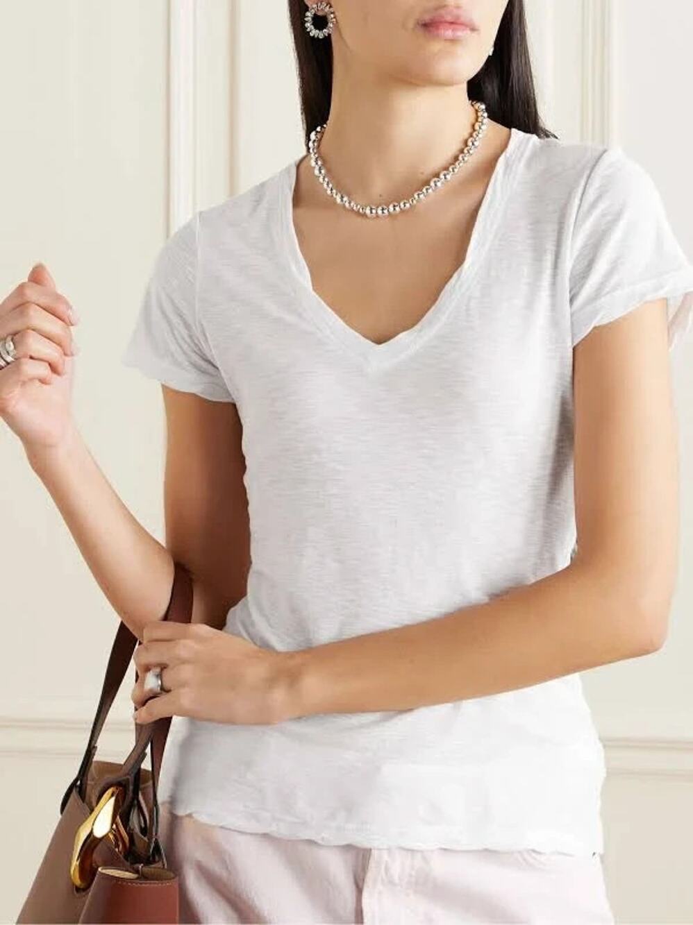 James Perse Sheer Slub Casual V Neck Tee White 2 US Medium